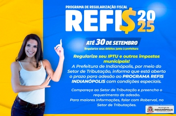 Município de Indianópolis abre prazo para adesão ao Refis Indianópolis 2025
